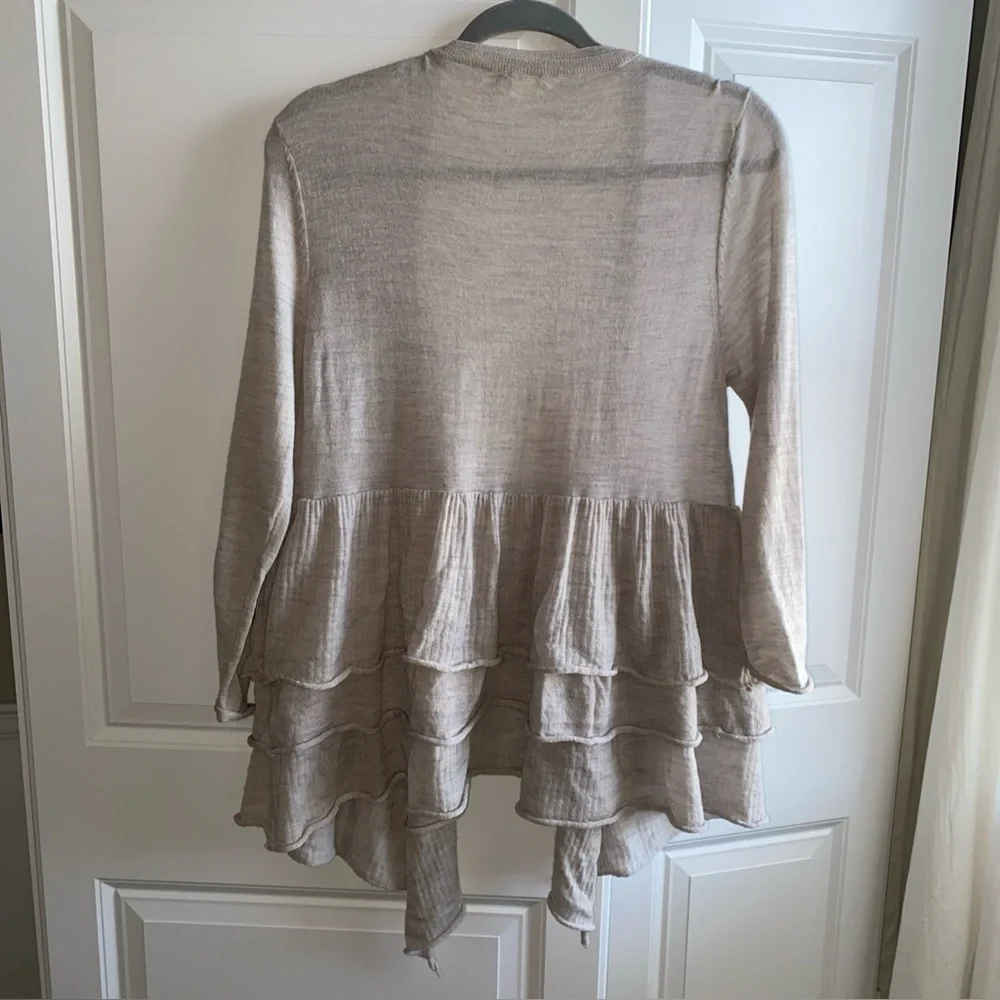 Garnet Hill Merino Wool Cardigan Sweater Medium‎ Tired Ruffles * READ Below